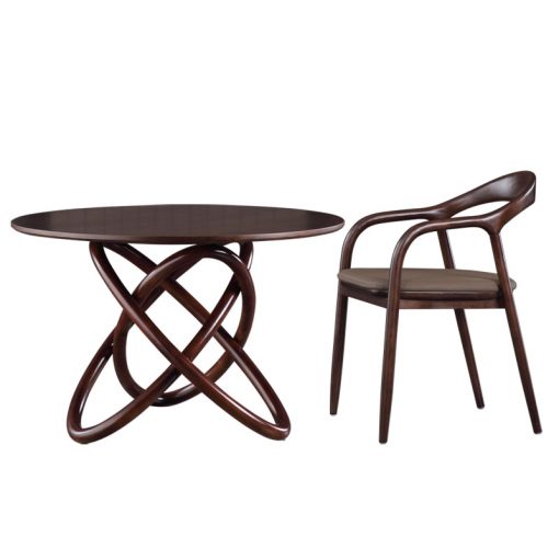 Nordic round dining table and chair combination Modern minimalist small dining room dining table Solid wood 3