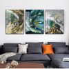 Picture for Living Room 3D Effect Tableaux Abstract Golden Feather Canvas Painting Big Blue Green Print