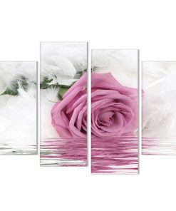 Printed Wall Canvas Art Frame Kitchen Restaurant Decor 4 Pieces Feather Pink Rose Flower Water Living 2