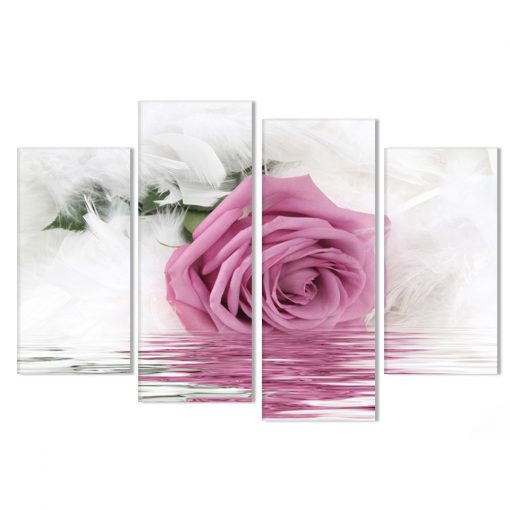 Printed Wall Canvas Art Frame Kitchen Restaurant Decor 4 Pieces Feather Pink Rose Flower Water Living 2