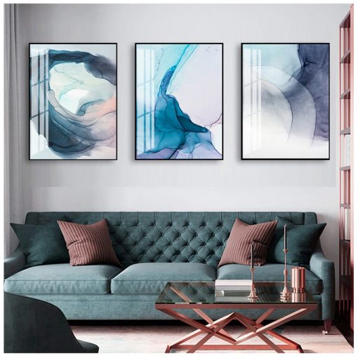 Prints Wall Art Pictures for Living room Home Decor Watercolor Blue Ink Bloom Modern Abstract Canvas 1