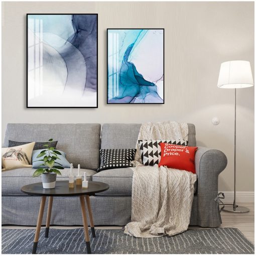 Prints Wall Art Pictures for Living room Home Decor Watercolor Blue Ink Bloom Modern Abstract Canvas 2