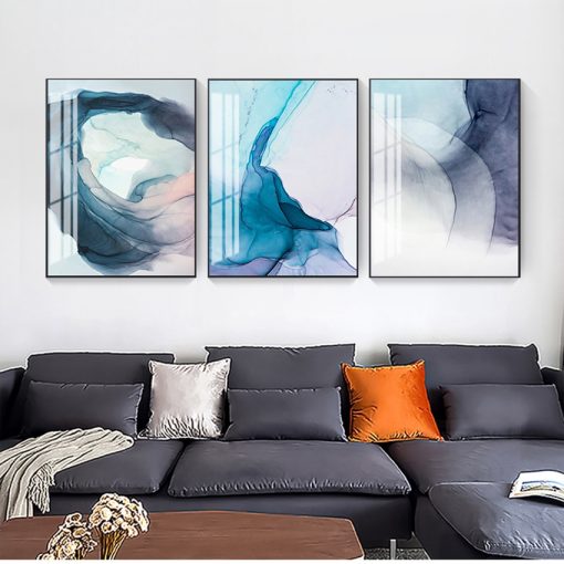 Prints Wall Art Pictures for Living room Home Decor Watercolor Blue Ink Bloom Modern Abstract Canvas