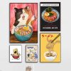 Ramen Cat Canvas Art Painting Japanese Food Noodles Posters and Prints Cats Animals Wall Pictures For