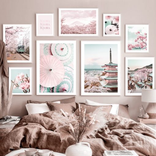 Sakura Japanese Mount Fuji Umbrella Tokyo Wall Art Canvas Painting Nordic Posters And Prints Wall Pictures 1