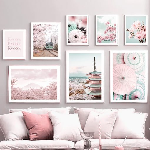 Sakura Japanese Mount Fuji Umbrella Tokyo Wall Art Canvas Painting Nordic Posters And Prints Wall Pictures