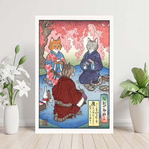 Samurai Cat Ramen Sushi Painting Funny Japanese Poster Cat 39 s Restaurant Print Canvas Ukiyoe Wall 1