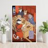 Samurai Cat Ramen Sushi Painting Funny Japanese Poster Cat 39 s Restaurant Print Canvas Ukiyoe Wall