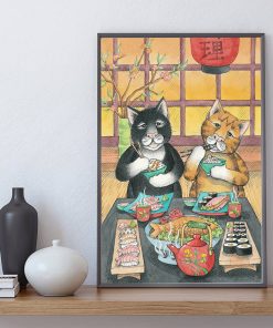 Samurai Cat Ramen Sushi Painting Funny Japanese Poster Cat 39 s Restaurant Print Canvas Ukiyoe Wall 2