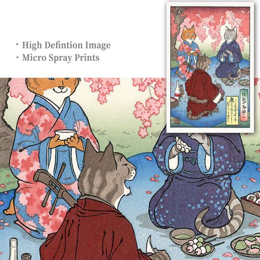 Samurai Cat Ramen Sushi Painting Funny Japanese Poster Cat 39 s Restaurant Print Canvas Ukiyoe Wall 4