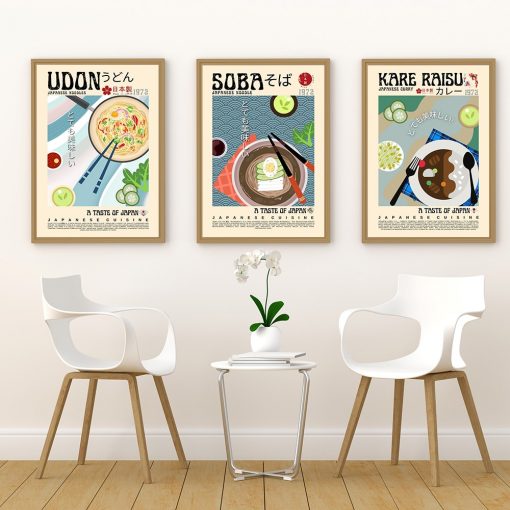 Sukiyaki Udon Tempura Soba Yakitori Poster Retro Japanese Food Wall Art Pictures Japan Cuisine Modern Asian 2