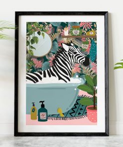 Tiger in Bathtub Botanical Animal Print Poster Tropical Jungle Wall Art Canvas Painitng Maximalist Bathroom Safari 2