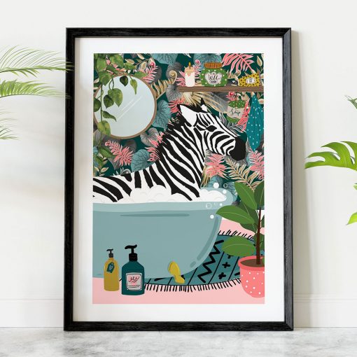 Tiger in Bathtub Botanical Animal Print Poster Tropical Jungle Wall Art Canvas Painitng Maximalist Bathroom Safari 2