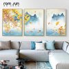 Triptych New Chinese Four Seasons Landscape Paintings Canvas Posters And Prints Wall Art Pictures For Living