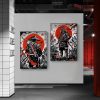 Vintage Japanese Samurai Archer Canvas Painting Poster and Prints Wall Art Pictures for Living Room Home