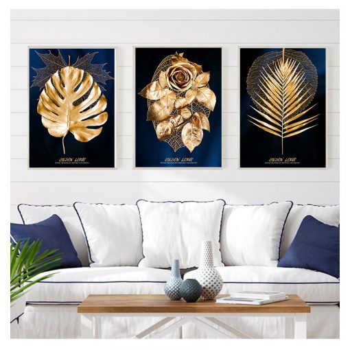 Wall Poster Modern Style Canvas Print Painting Art Aisle Living Room Unique Decoration Abstract Golden Plant 2