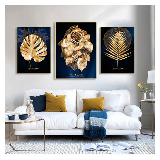 Wall Poster Modern Style Canvas Print Painting Art Aisle Living Room Unique Decoration Abstract Golden Plant 3