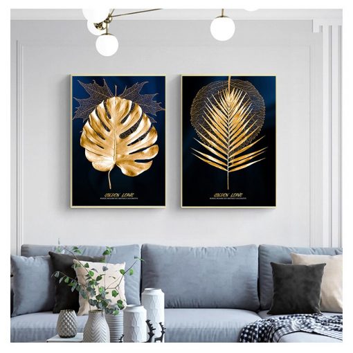 Wall Poster Modern Style Canvas Print Painting Art Aisle Living Room Unique Decoration Abstract Golden Plant 4