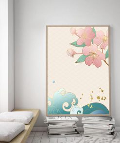 Waves Wall Art Nordic Retro Japanese Landscape Poster Tokyo Cherry Blossoms Canvas Painting Flower Picture For 2