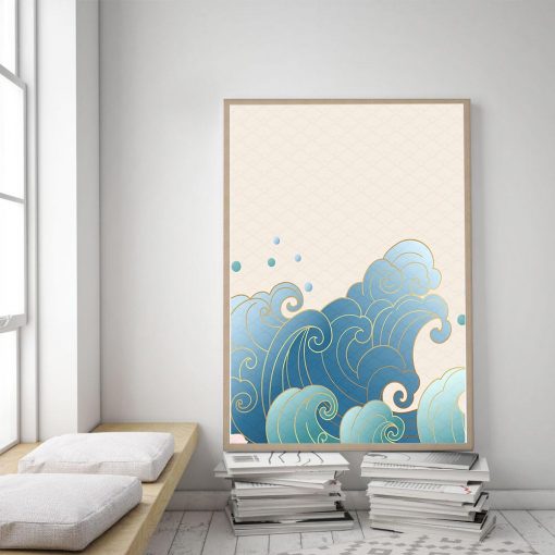 Waves Wall Art Nordic Retro Japanese Landscape Poster Tokyo Cherry Blossoms Canvas Painting Flower Picture For 3