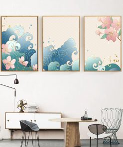 Waves Wall Art Nordic Retro Japanese Landscape Poster Tokyo Cherry Blossoms Canvas Painting Flower Picture For 5