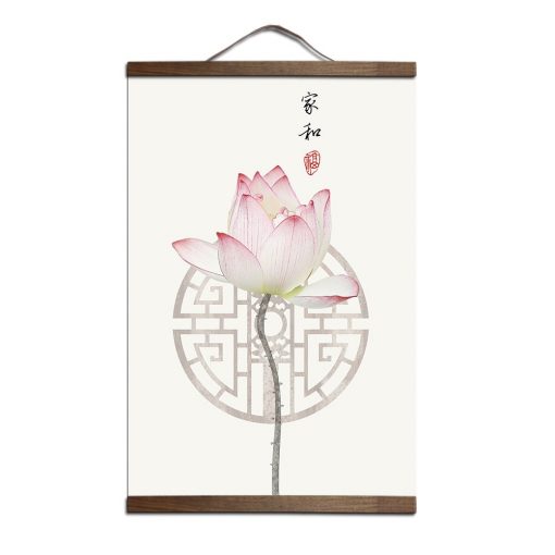 chinese style Lotus green plants canvas decorative painting Store bedroom living room wall art solid wood 2