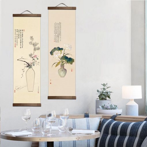 chinese style flower Green plants canvas decorative painting Store bedroom living room wall art solid wood 7