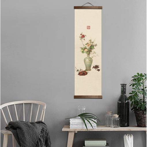 chinese style flower Green plants canvas decorative painting Store bedroom living room wall art solid wood 8