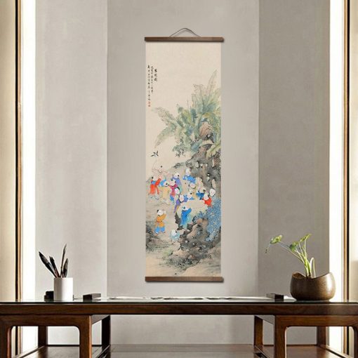 chinese style flower Green plants canvas decorative painting posters bedroom living room wall art solid wood 1