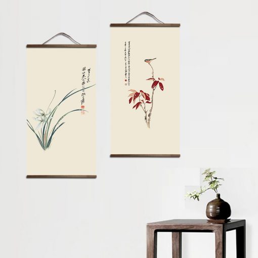 chinese style landscape Green plants canvas decorative painting Store bedroom living room wall art solid wood 7