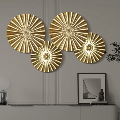 Golden Wall Decoration Pendant Nordic Light Luxury Round Wall Hanging Decor Metal Irregular Disc Wrought Iron 3