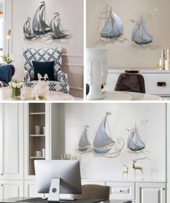 Modern Creative Wrought Iron Wall Hanging Sailboat Home Livingroom Background Wall Mural Crafts Hotel 3D Wall 2