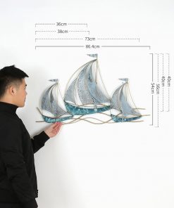 Modern Creative Wrought Iron Wall Hanging Sailboat Home Livingroom Background Wall Mural Crafts Hotel 3D Wall 4