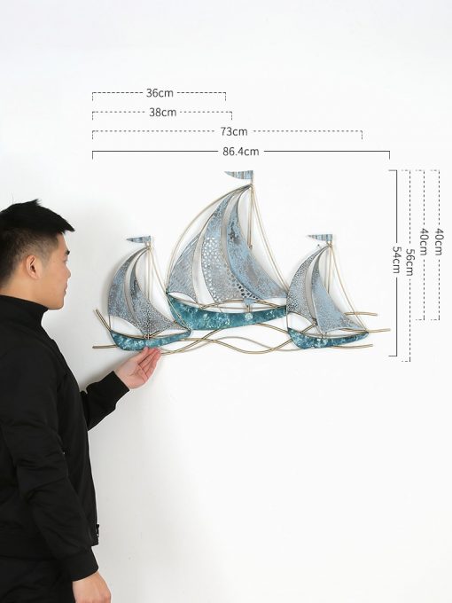 Modern Creative Wrought Iron Wall Hanging Sailboat Home Livingroom Background Wall Mural Crafts Hotel 3D Wall 4