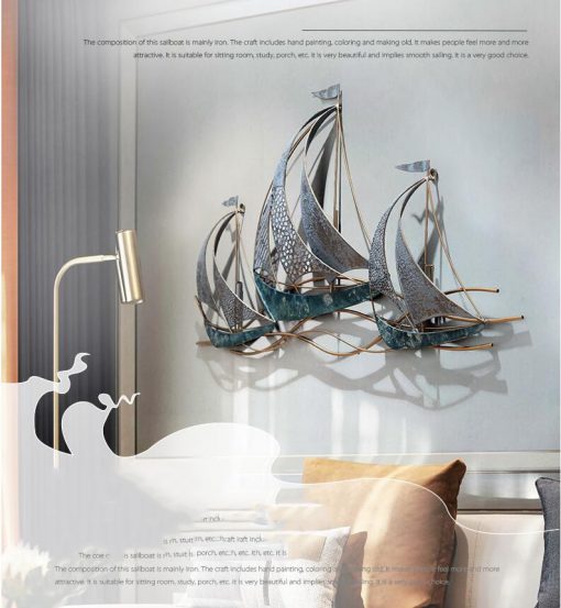 Modern Creative Wrought Iron Wall Hanging Sailboat Home Livingroom Background Wall Mural Crafts Hotel 3D Wall