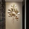 Modern Wrought Iron Ginkgo Leaf Wall Hanging Crafts Home Livingroom Wall Mural Ornaments Porch Coffee 3D