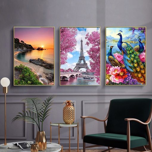 5D DIY Diamond Painting Landscape Animal Flowers Cross Stitch Kit Full Round Diamond Embroidery Mosaic Picture 1