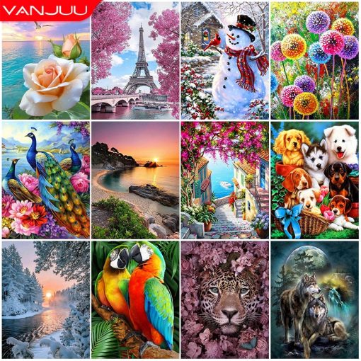 5D DIY Diamond Painting Landscape Animal Flowers Cross Stitch Kit Full Round Diamond Embroidery Mosaic Picture