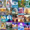 5D DIY Diamond Painting Moon Tree Cross Stitch Kit AB Round Diamond Landscape Diamond Embroidery Sailboat