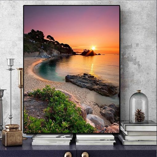 Landscape 5D Diamond Painting Kits Seaside Sunset Scenery Diamond Mosaic Beach Rhinestone Embroidery DIY Home Decor 1