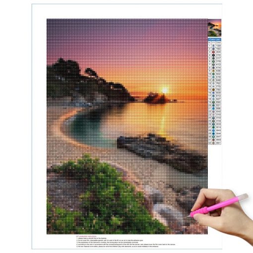 Seaside Scenery 5D DIY Diamond Painting Kit Sunset Scenery Cross Diamond Embroidery Painting Full Diamond Mosaic 3