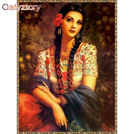 GATYZTORY Oil Paint By Numbers Kits Flower Braids Woman Painting By Numbers On Canvas Frameless