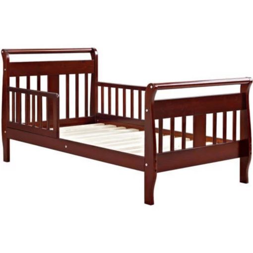 BOUSSAC Sleigh Kids Wood Toddler Bed with Safety Guardrails Wooden Bed baby Furniture beds for Kids 2