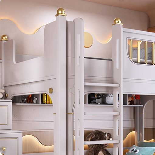 Luxury Multifunctional Kid Bunk Bed With Safety Fence For 5 To 8 Yeas Old Children Bedroom 4
