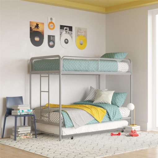 Teen Novogratz Arden Triple Twin Metal Bunk Bed Gray girls bed kids beds children bed bunk