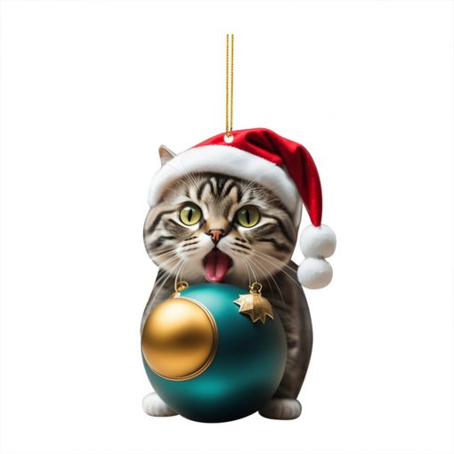 1PC Christmas Cat Pendant Xmas Cute Animal Hanging Ornaments Car Interior Decoration Christmas Tree Decor For 1