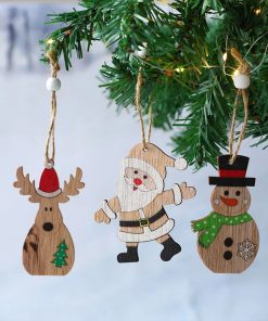 9 12pcs Wooden Christmas Tree Hanging Ornaments DIY Hollow Wood Crafts Xmas Decorations For Home New 3