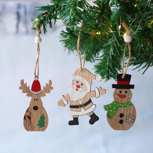 9 12pcs Wooden Christmas Tree Hanging Ornaments DIY Hollow Wood Crafts Xmas Decorations For Home New 3