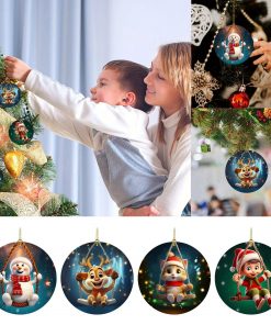 Cute Interesting Swing Round Christmas Tree Hanging Ornaments Acrylic Flat Double Sided Printing Christmas Decorations 2024 4