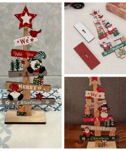 Wooden Christmas Tree Desktop Ornament Santa Claus Merry Christmas Sign Plaque Xmas Decoration for Home 2024 5